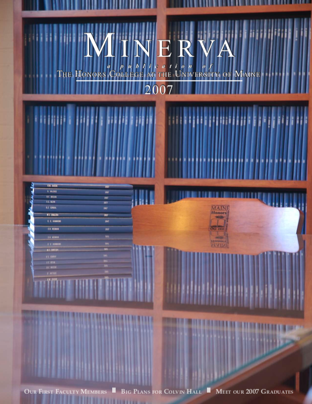 Minerva 2007 cover image, showing the Honors thesis bookshelf