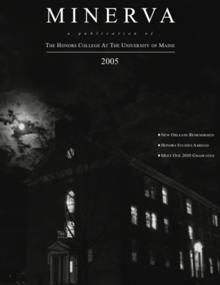 MINERVA 2005 cover image, showing Colvin Hall at night with the moon overhead