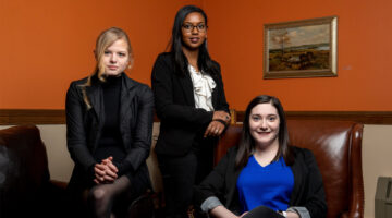 Clement and Linda McGillicuddy Humanities Center undergraduate fellows in spring–fall 2020 are, from left, Ivy Flessen, Leela Stockley and Bria Lamonica.