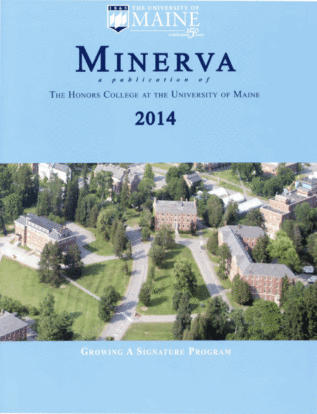 Minerva 2014 cover image, showing an aerial view of the Honors buildings on campus.