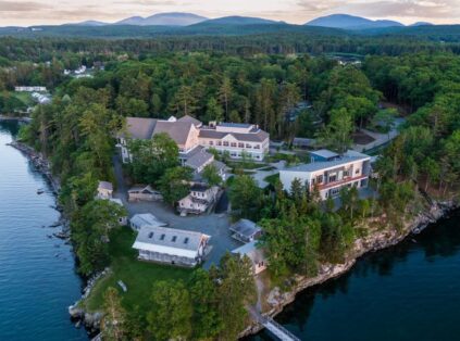 An overhead view of the MDI Biological Laboratory on the coast of Bar Harbor, ME.