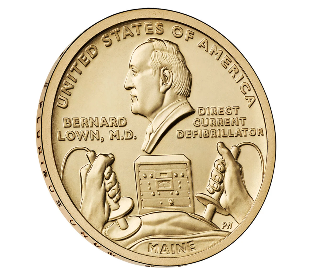 A photo of the Bernard Lown $1 coin