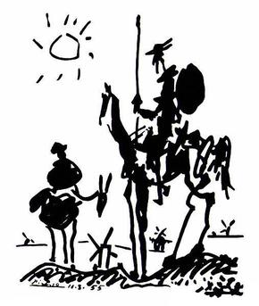 a doodle of two people on horses