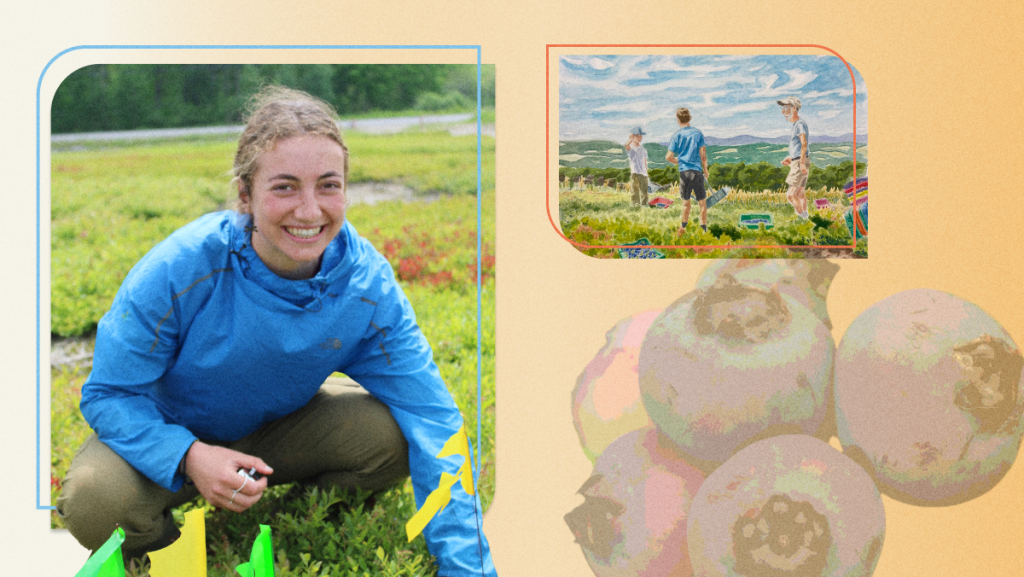 A composite image of Jordan Ramos and her artwork